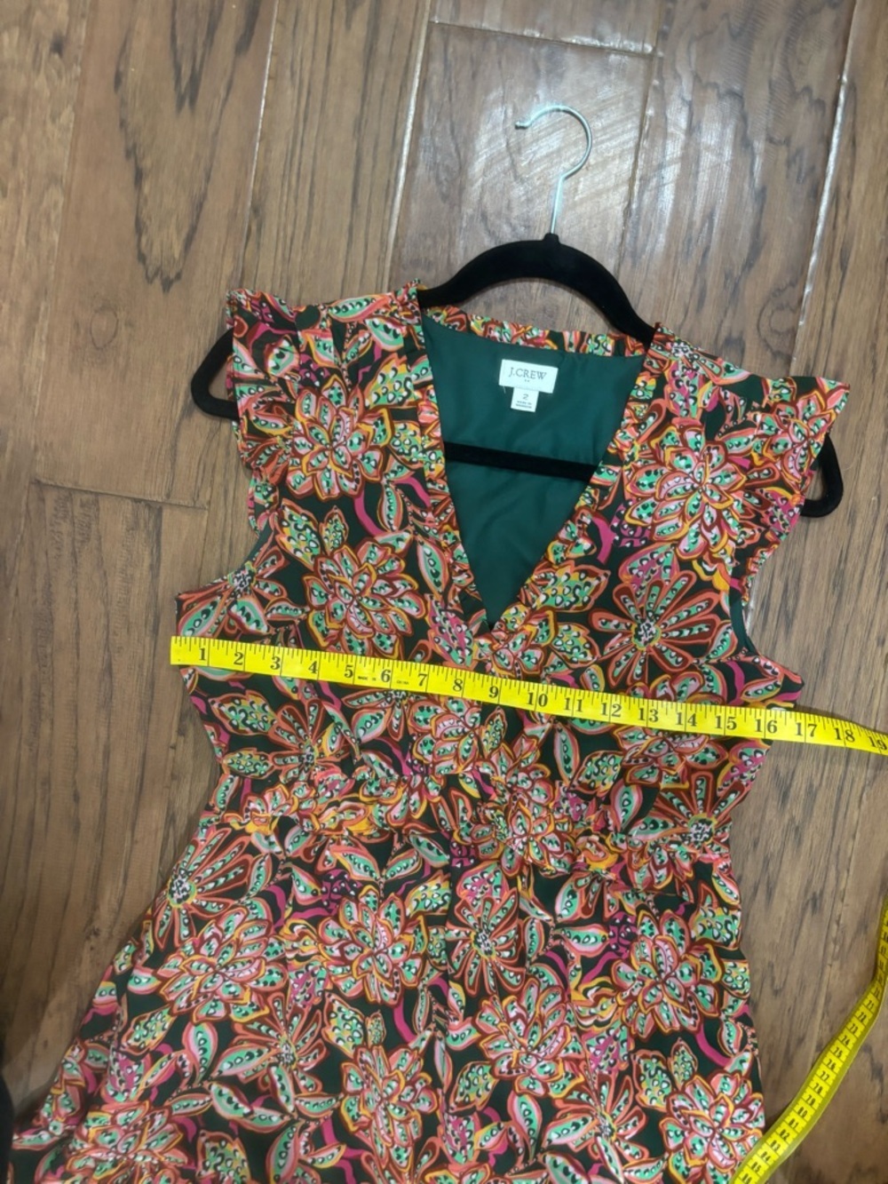 J. Crew Paisley Midi Dress ruffle tired summer boho size 2 Green red pink fun - Picture 13 of 14